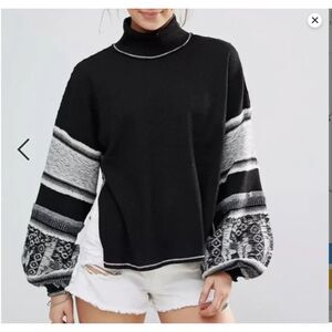 Free People Northern Lights Embroidered Sweater Black Thermal Small